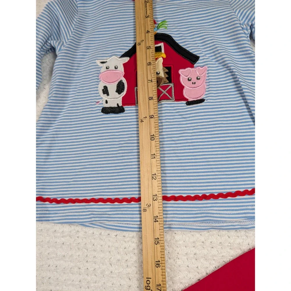 Girls‎ Size 3 Farm Animals Barn Striped Shirt Red Leggings Outfit Set Cow Pig